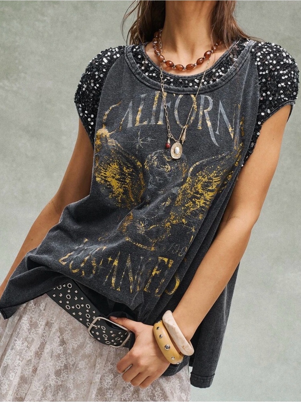 BOUTIQUE HIPPEE HARVEST SEQUIN TRIM BOHO CALIFORNIA TOP - Picture 4 of 7